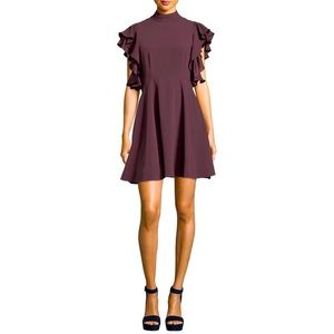 Cinq à Sept Plum Ruffle Sleeve Tie Neck Dress